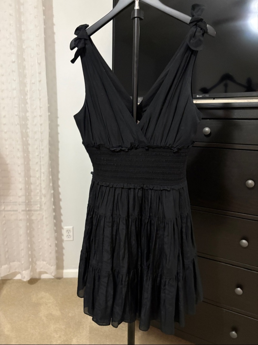 cinq a sept Black Tie-Shoulder V-Neck Mini Dress